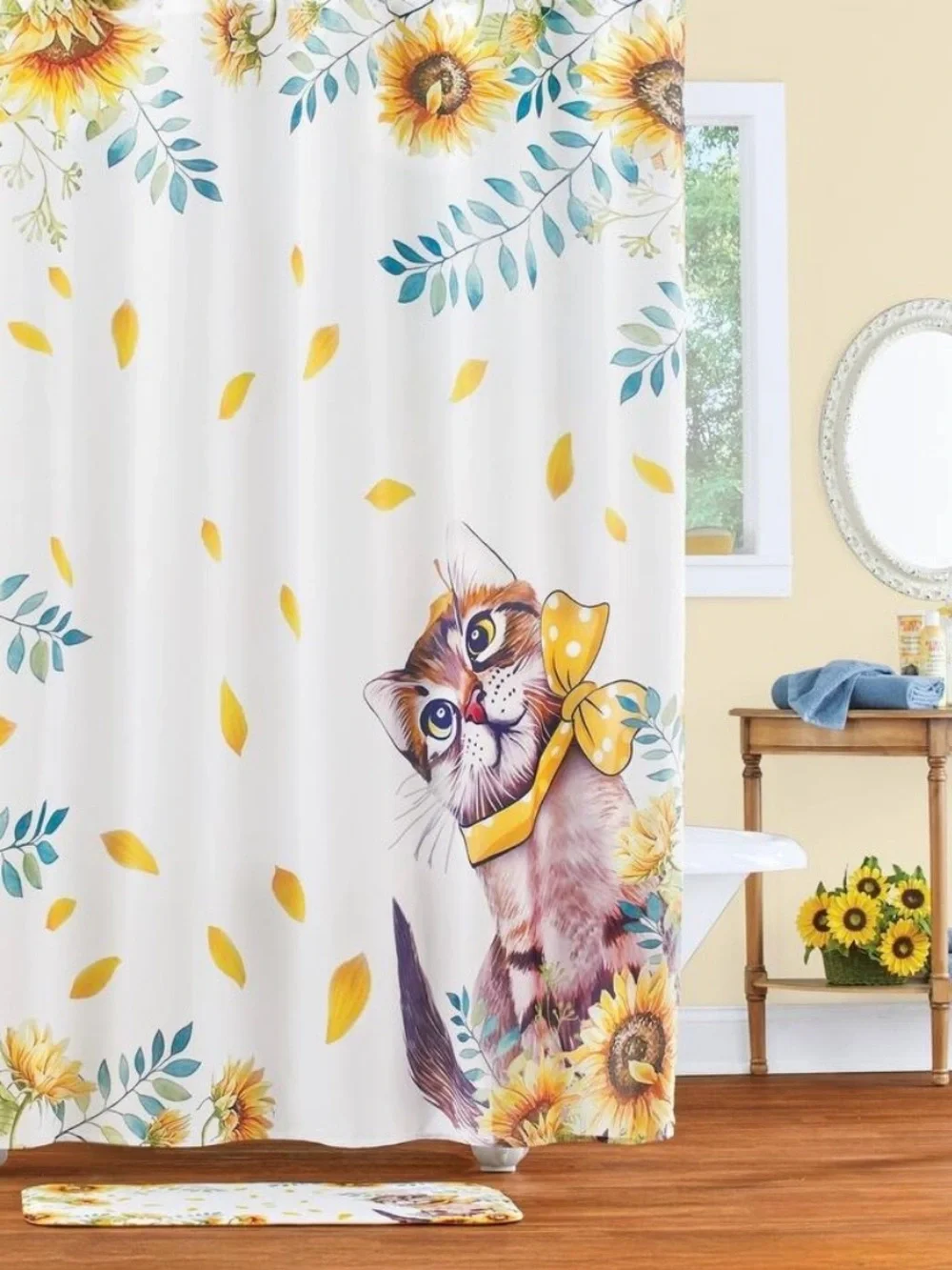 ADORABLE FUN 16pc Cat & Sunflower Bathroom Set